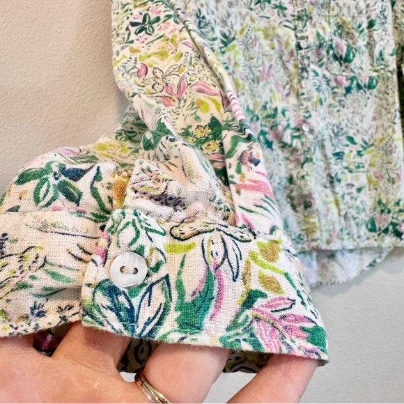 Cynthia Rowley Linen Floral Button Down Shirt Cottagecore Coastal Boho Top M - Picture 5 of 10